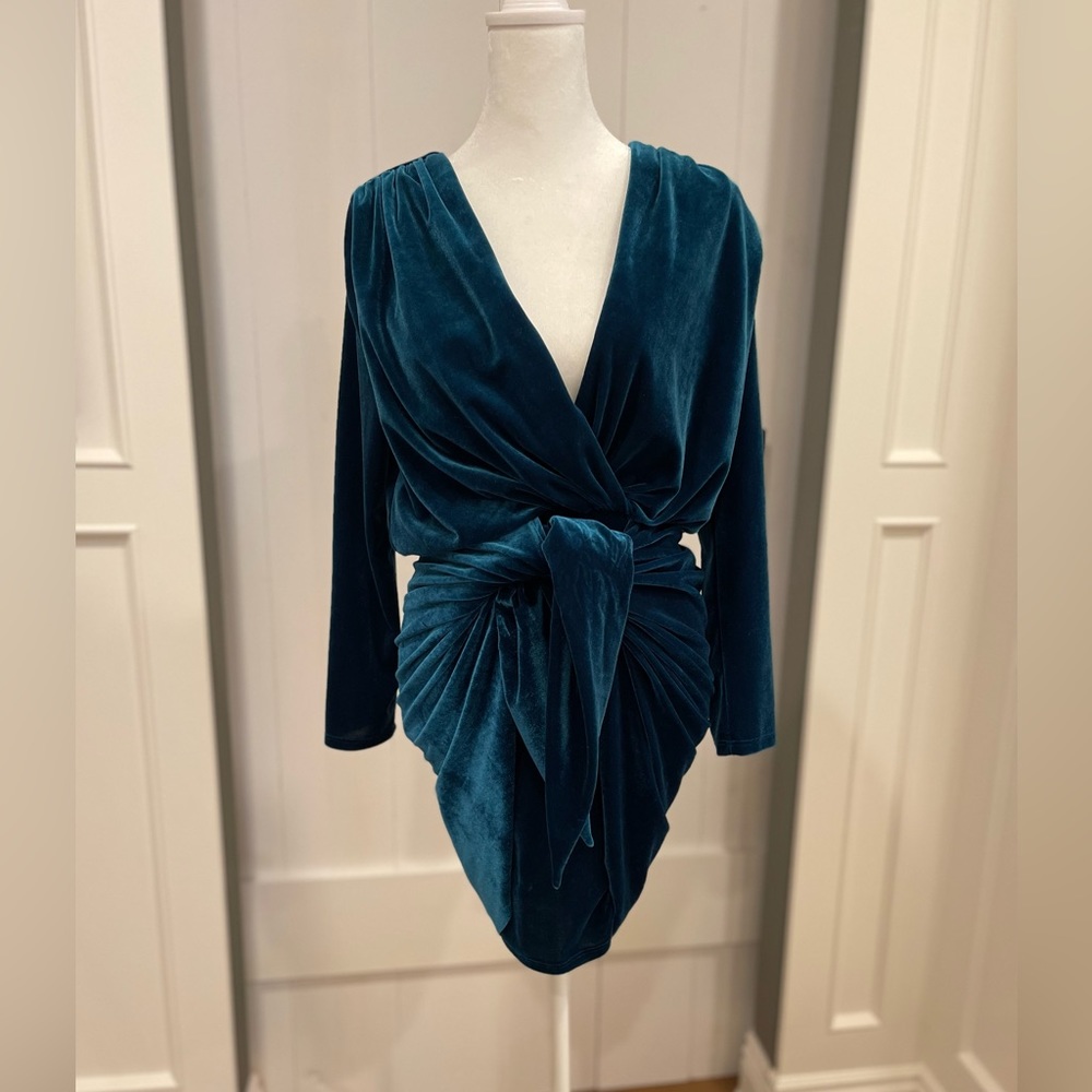 MISA velvet front tie hunter green dress. Size S
